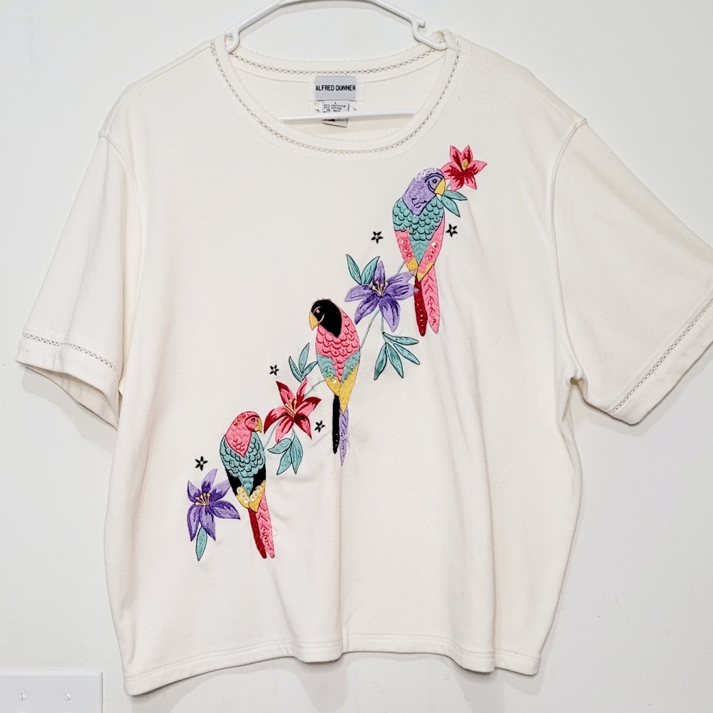 Alfred Dunner Vintage Shirt Embroidered  Birds